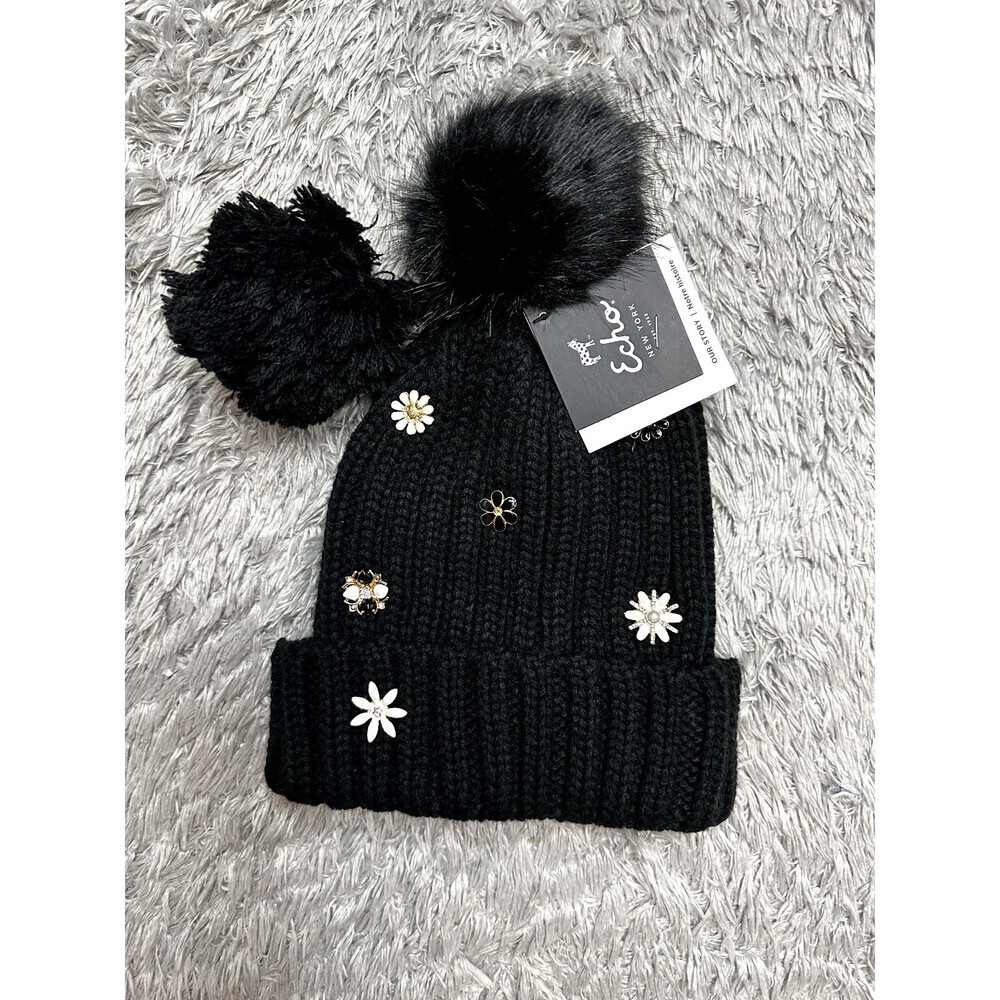 Echo New York Women's Embellished Faux Fur Pom Pom Hat In Black One Size $59